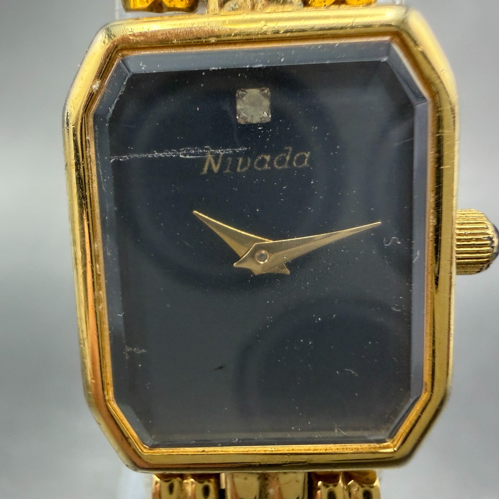 Nivada Watch Women 17mm Black Dial Gold Tone Octagon Swiss New Battery1