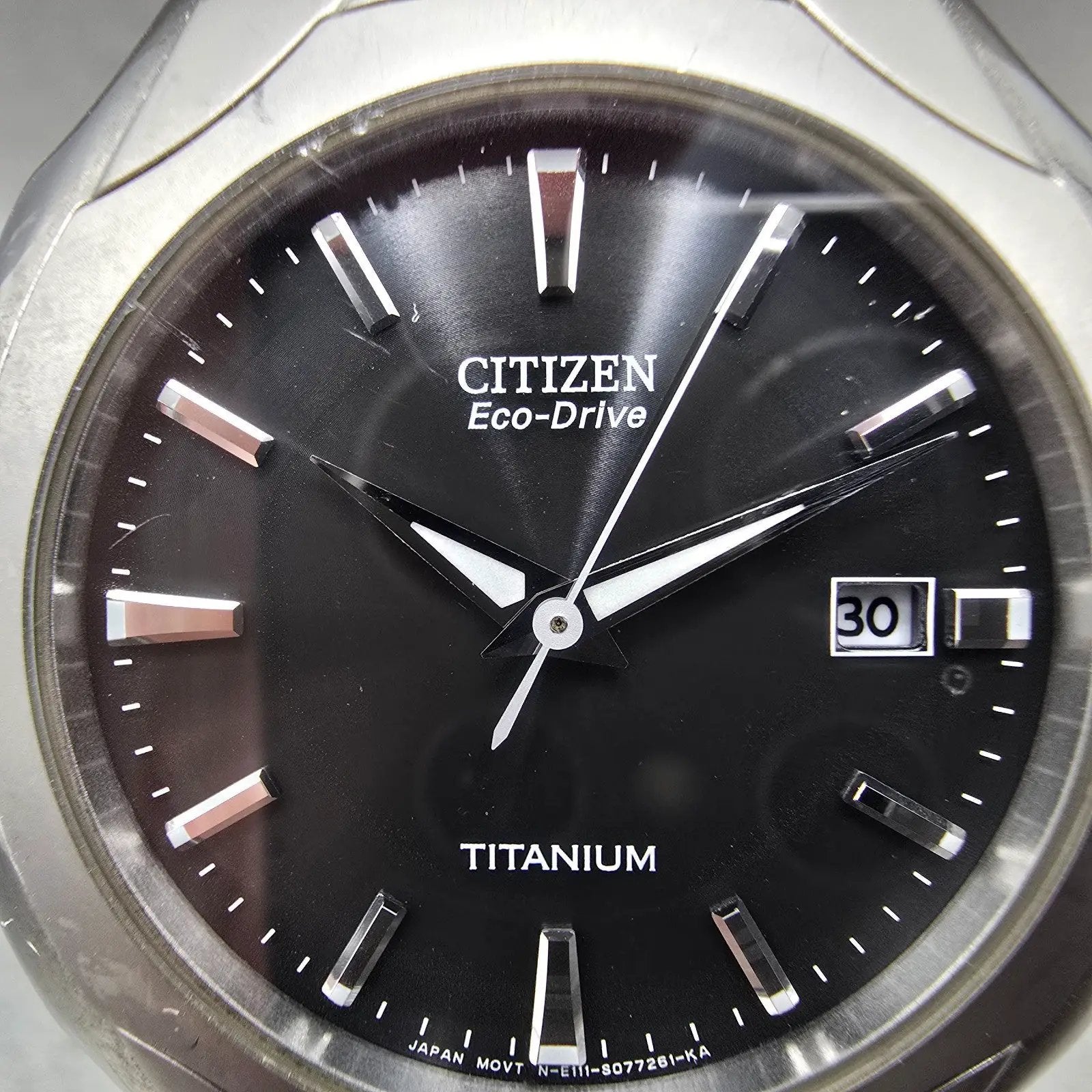 Citizen Eco-Drive Watch Men 38mm Black Dial Titanium Date E111-S049610 Runs GVHM1