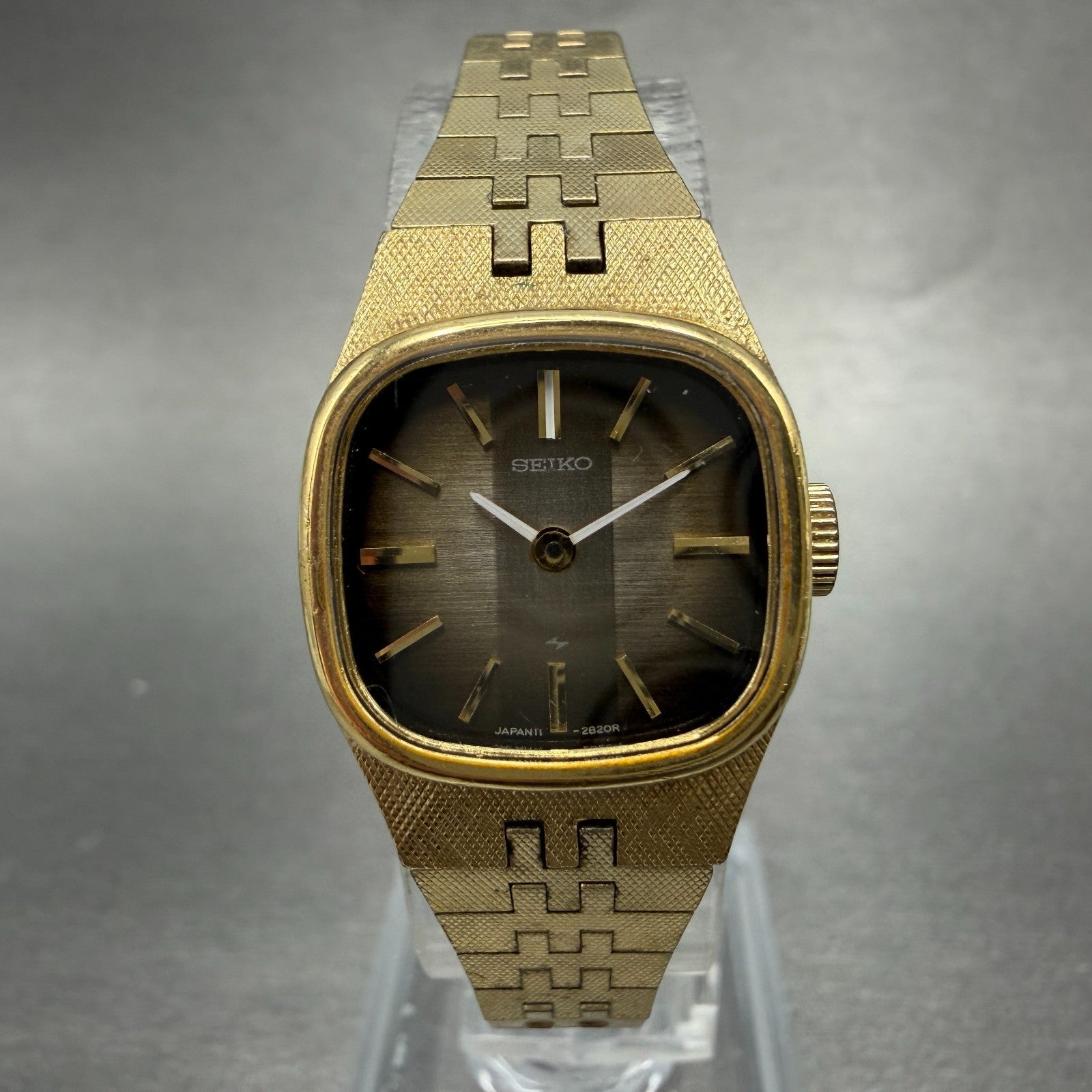Seiko Watch Women 19mm Brown Dial Gold Tone Rectangle Manual Wind Runs 11-3949 00