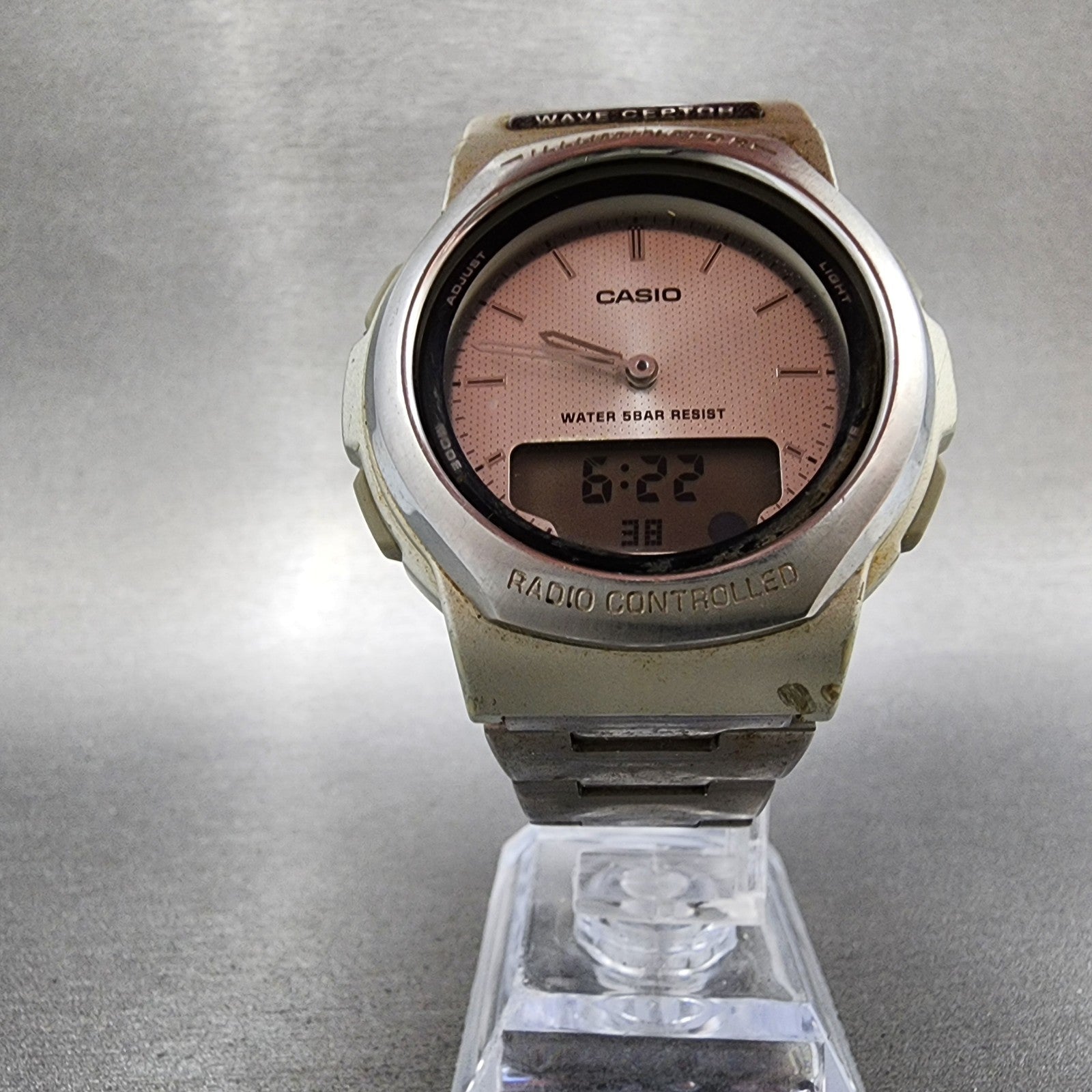 Casio Waveceptor WVA101 Watch Men 42mm Analog Digital Silver Tone Round New Bat5