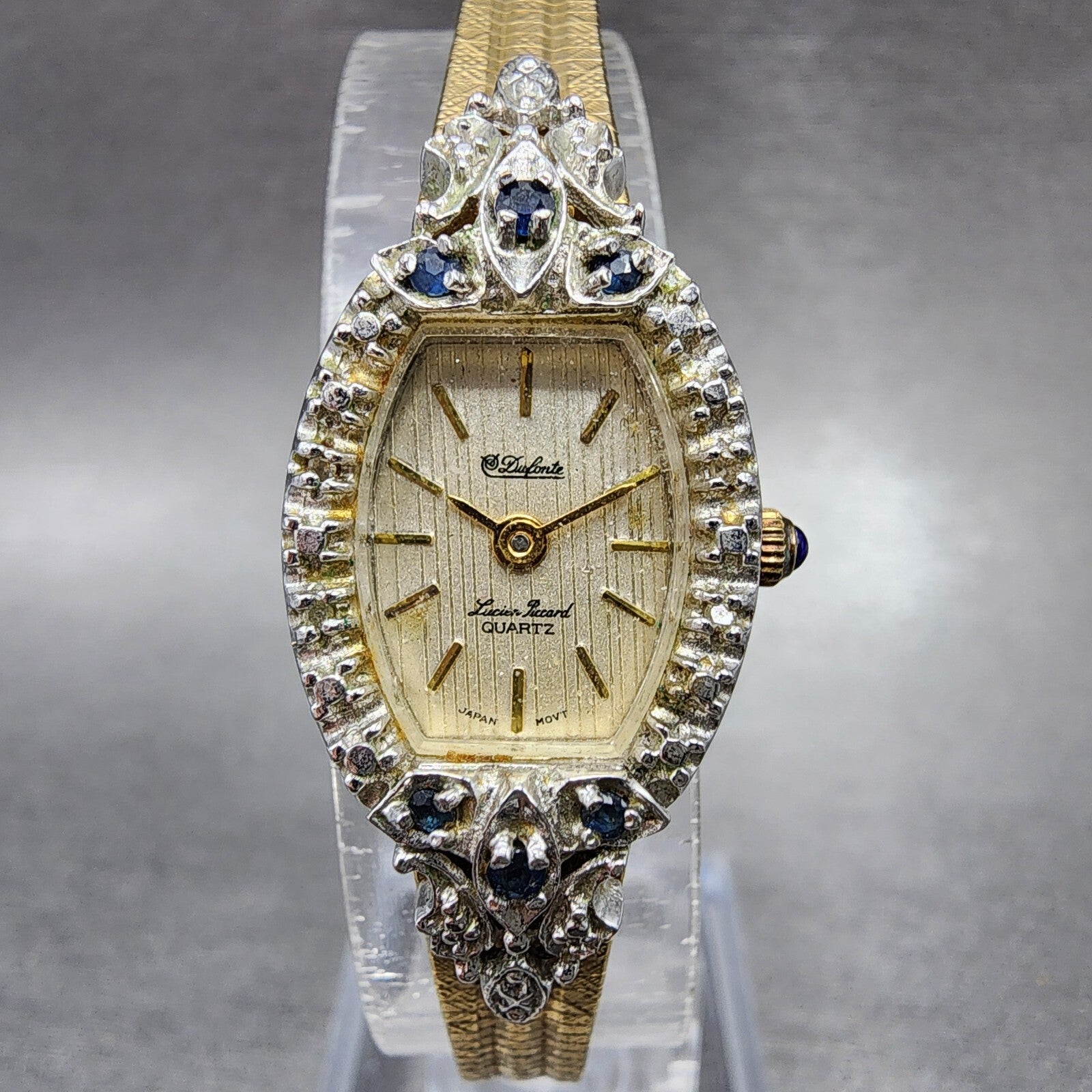 Lucien Piccard Dufonte Watch Women 16mm Champagne Dial Gold Tone Sapphire Bezel0