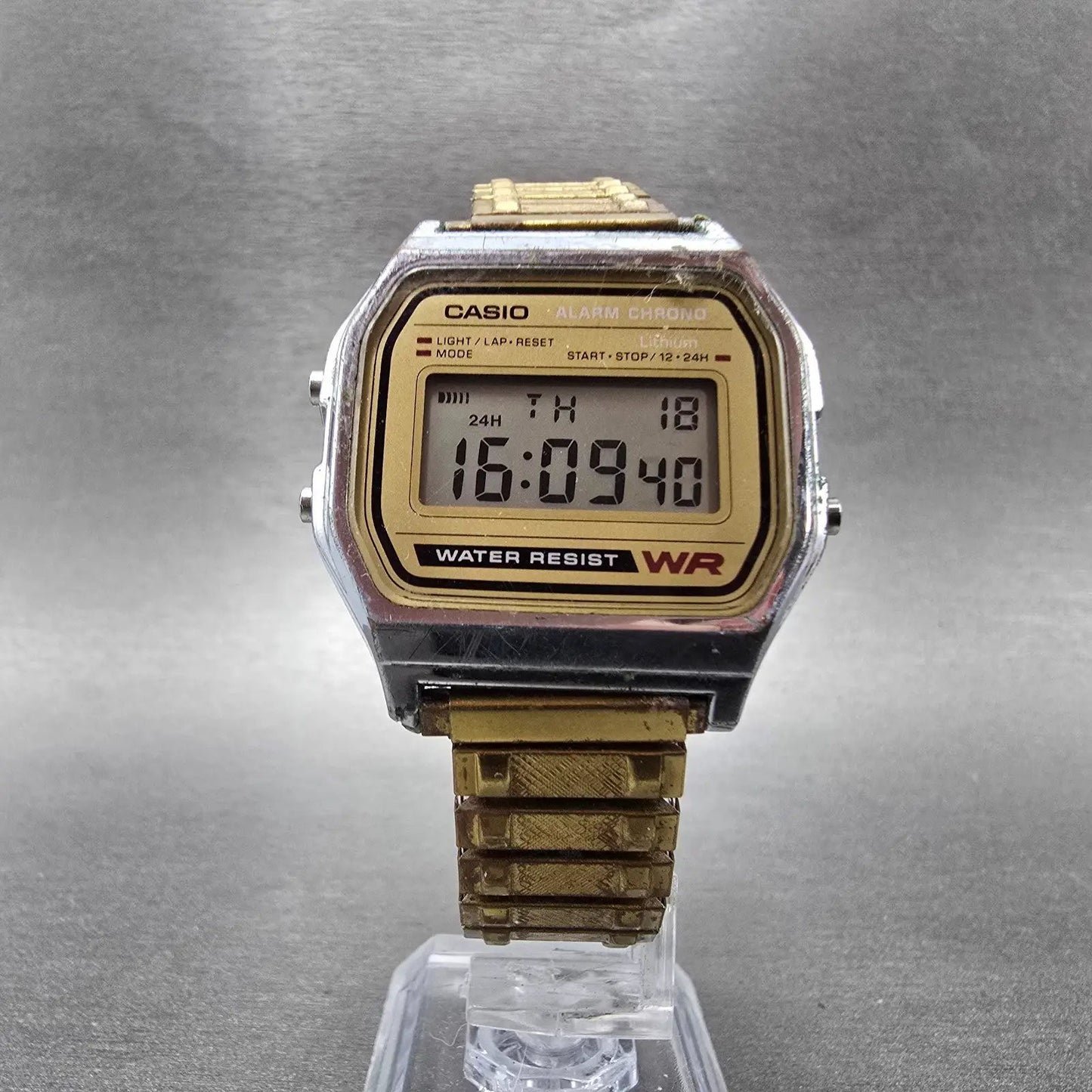 Casio A158WE Watch Men 33mm Champagne Dial Silver Alarm Chronograph New Battery5