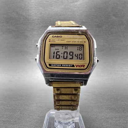 Casio A158WE Watch Men 33mm Champagne Dial Silver Alarm Chronograph New Battery5