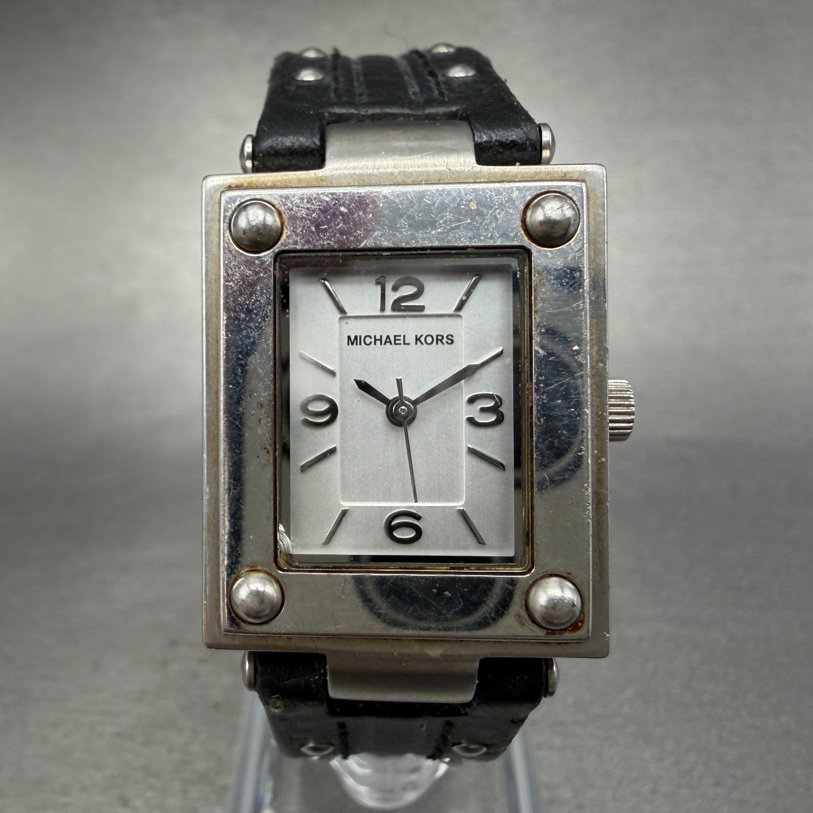 Michael Kors Watch Women 24mm Silver Dial Steel Rectangle MK-4085 New Battery0