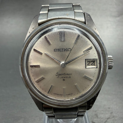 Seiko Sportsman Watch Men 34mm Silver Dial Steel Date Manual 6602-7030 Runs VTG0