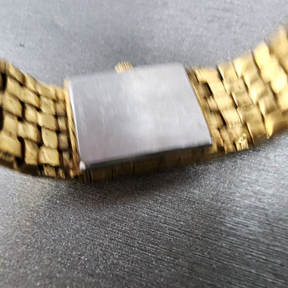 Longines Tank Watch Women 16mm Gold Dial Gold Tone Rectangle New Battery9
