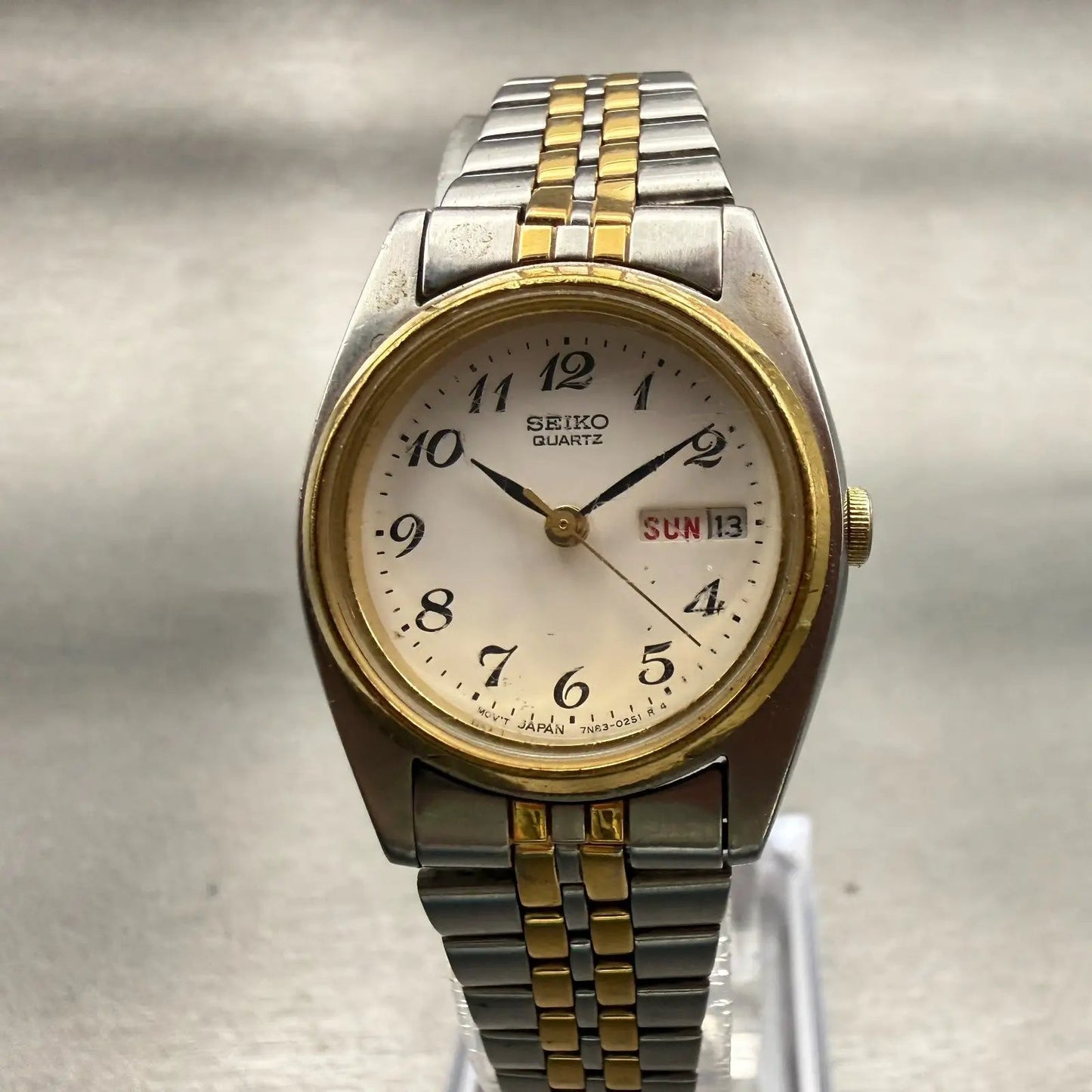 Seiko Watch Women 24mm White Dial Two Tone Daydate Round 7N83-0011 New Battery0