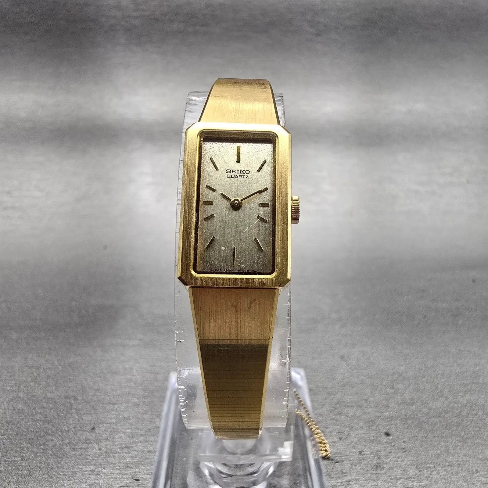 Seiko Watch Women 13mm Gold Dial Gold Tone Rectangle 1320-5780 New Battery VTG5