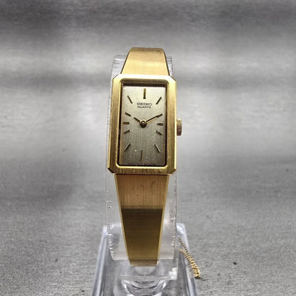 Seiko Watch Women 13mm Gold Dial Gold Tone Rectangle 1320-5780 New Battery VTG5