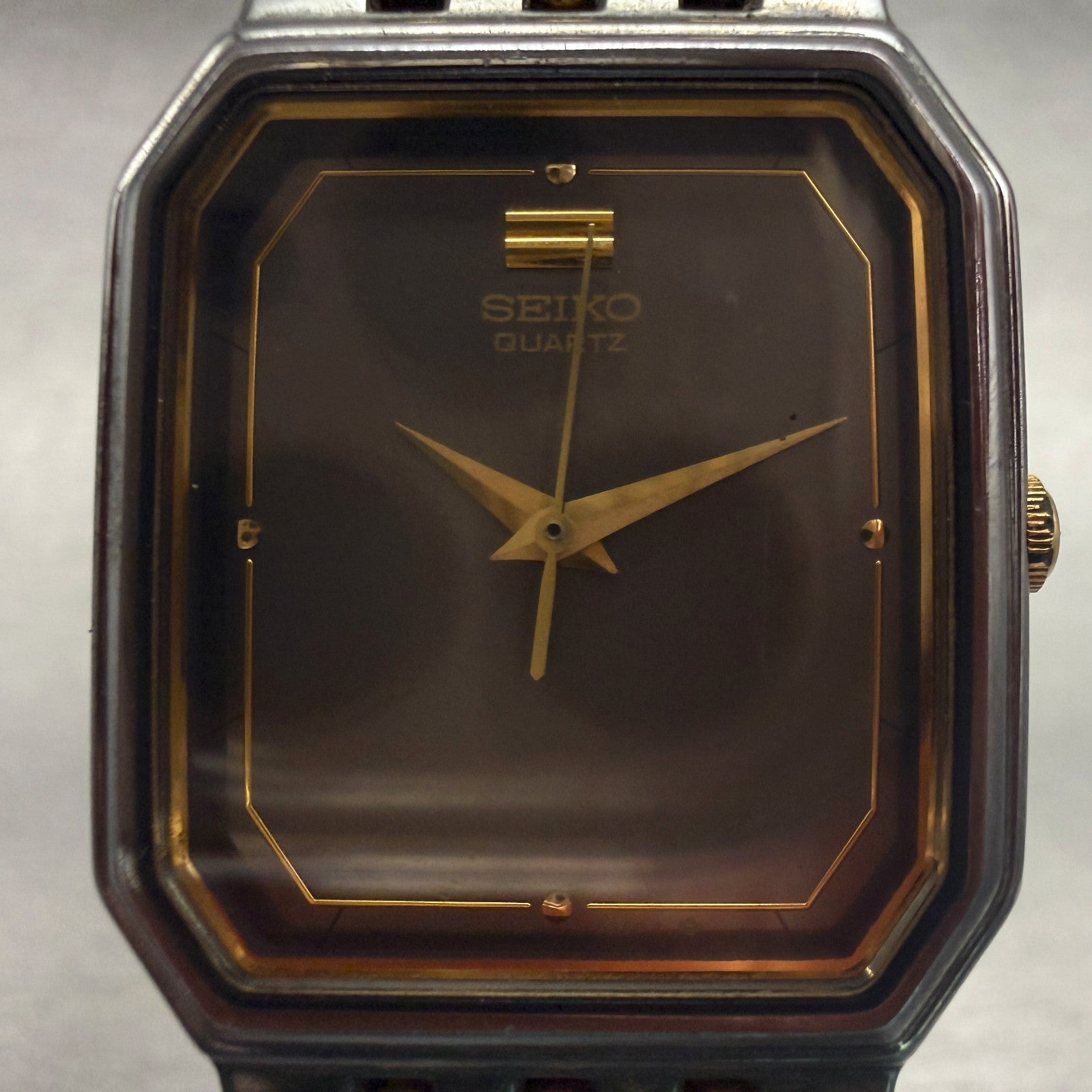 Seiko Watch Men 26mm Black Dial Two Tone Rectangle 5P31-5A59 New Battery1
