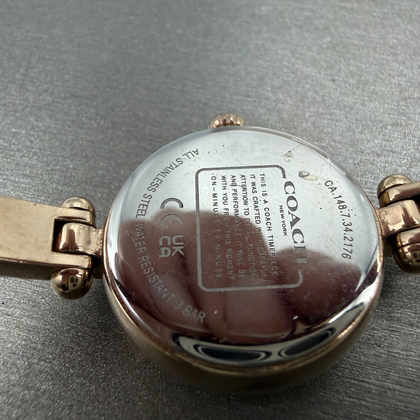 Coach Cary Watch Women MOP Dial Rose Gold Tone Bangle  New Battery9