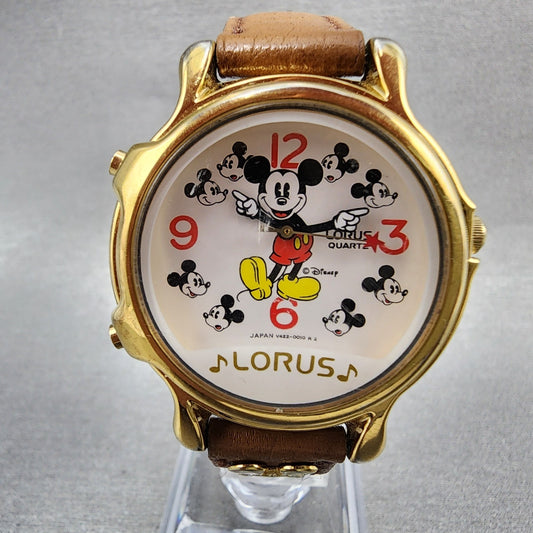 Lorus Mickey Mouse Watch Women 34mm White Dial Gold Tone Round V4220010 New Bat0