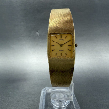 Seiko Lassale Tank Watch Women 17mm Champagne Dial Gold Tone 6730-5019 PARTS6