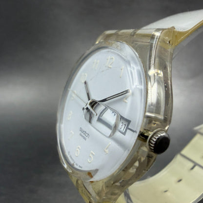 Swatch Snowcovered Watch Men 34mm White Dial Clear Daydate GK733 New Battery2