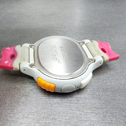 Seiko Digital Watch Women 40mm White Pink ALarm Chronograph S60100A0 New Batt7