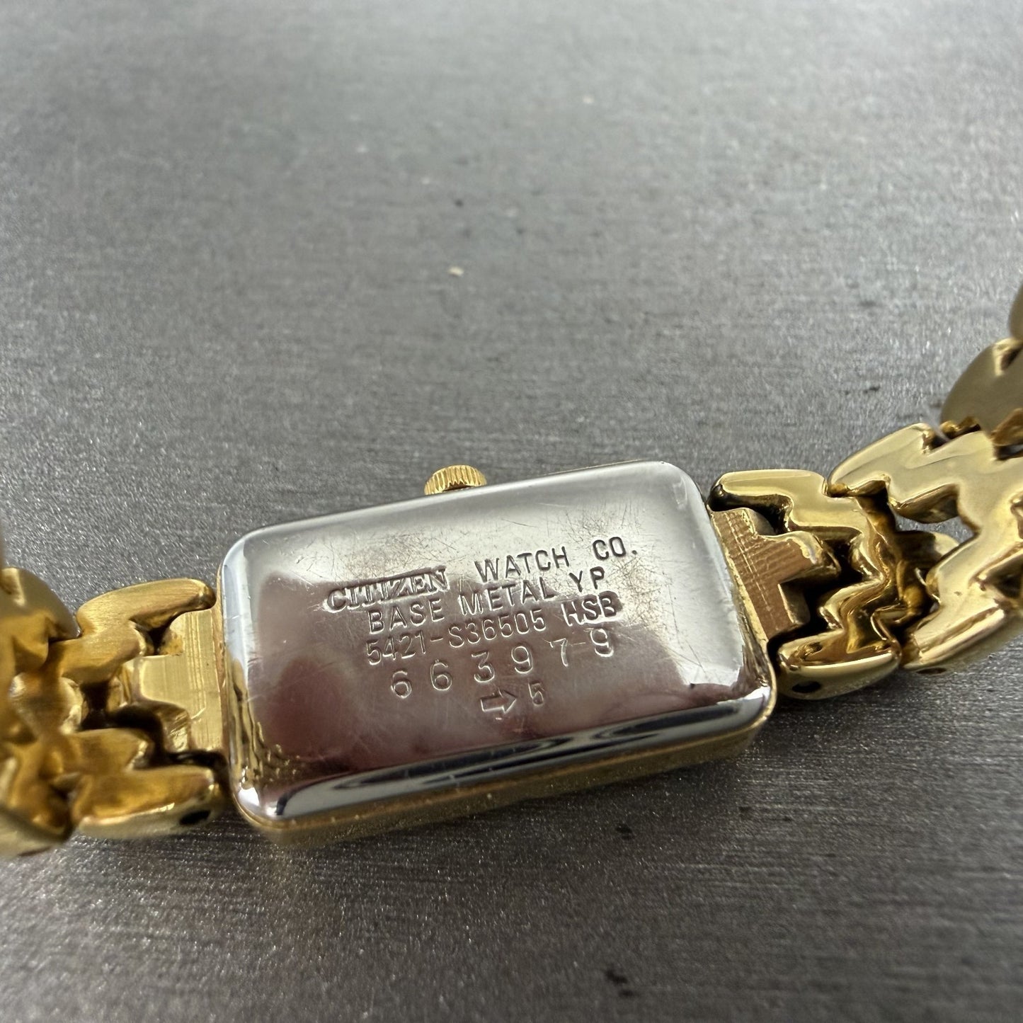 Citizen Tank Watch Women 13mm MOP Dial Gold Tone Rectangle 5421S036505 NewBattA9