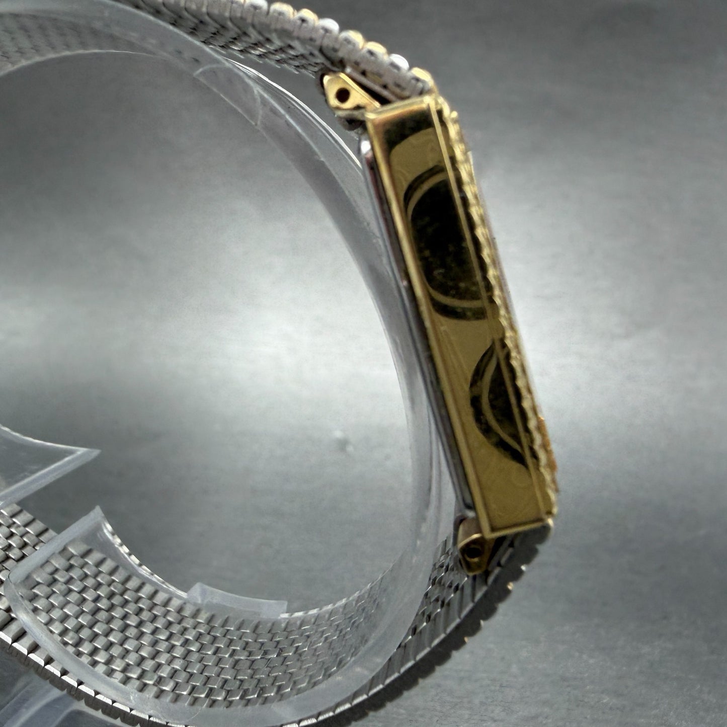 Seko Tank Watch Men 25mm Champagne Dial Two Tone Rectangle 7430-5740 New Battery3