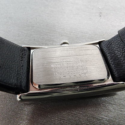 Seiko Tank Watch Women 20mm Black Dial Silver Tone Rectangle 1N005000 New Batt9