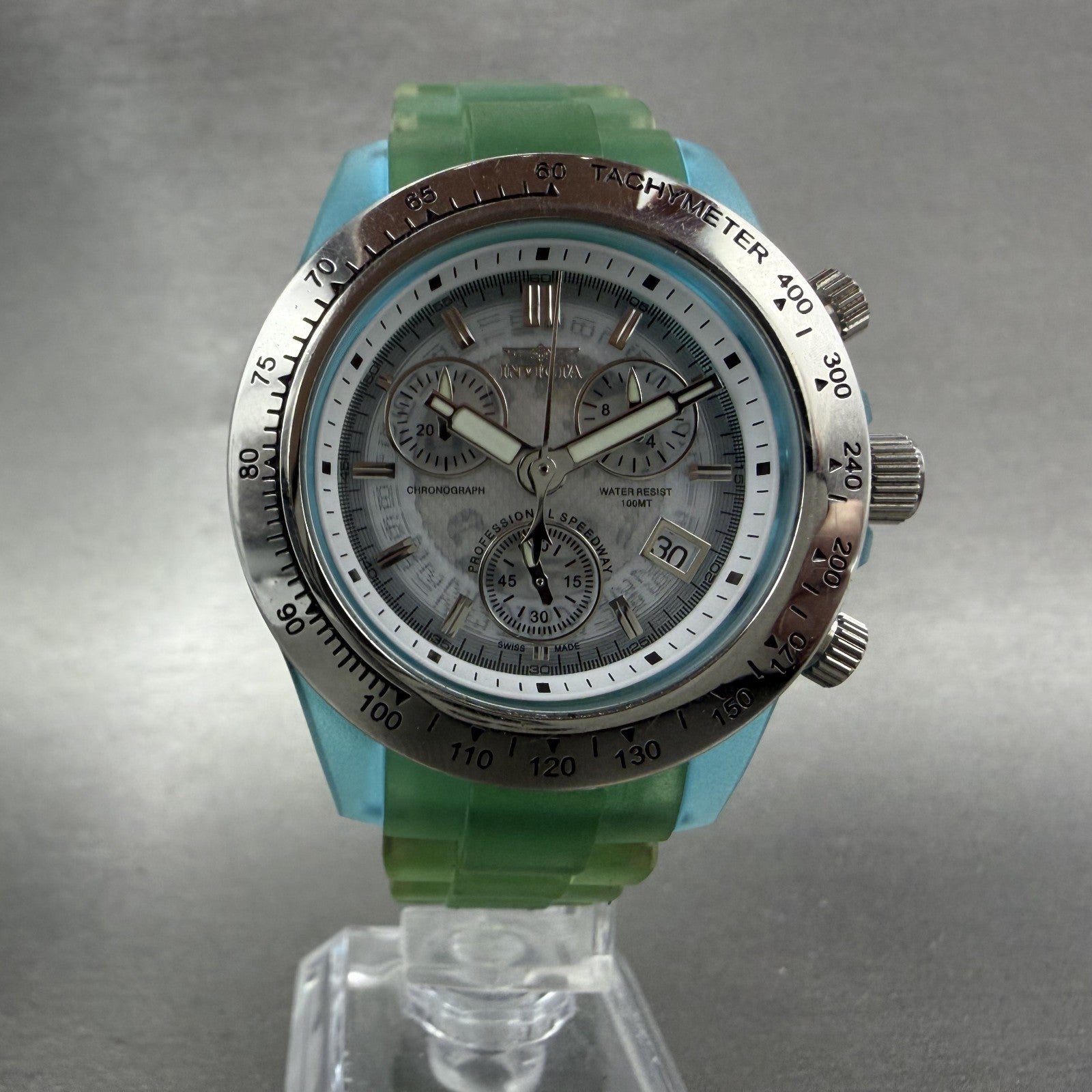 Invicta Anatomic Chronograph Watch Women 37mm Skeleton Dial Blue Green Date Runs5