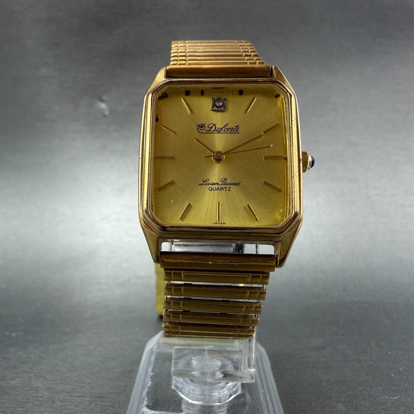 Lucien Piccard Dufonte Tank Watch Men 26mm Gold Dial Gold Tone Rectangle New Bat5