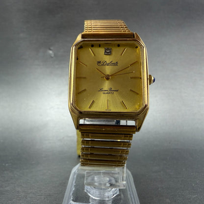 Lucien Piccard Dufonte Tank Watch Men 26mm Gold Dial Gold Tone Rectangle New Bat5