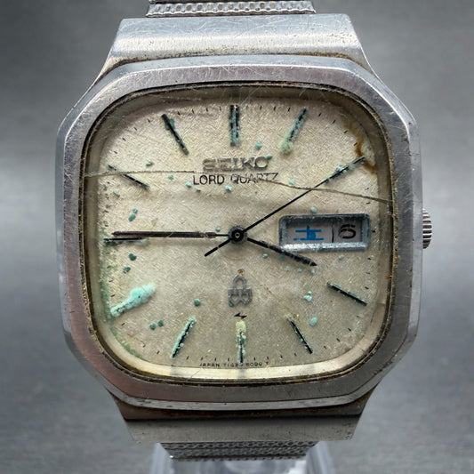 Seiko Lord Quartz Watch Men 34mm Silver Dial Silver Tone Daydate 7143-5000 PARTS0