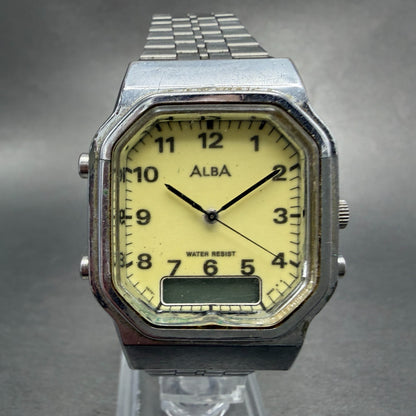 Seiko ALBA Analog Digital Watch Men Luminous Dial Silver Tone V072-5020 PARTS0