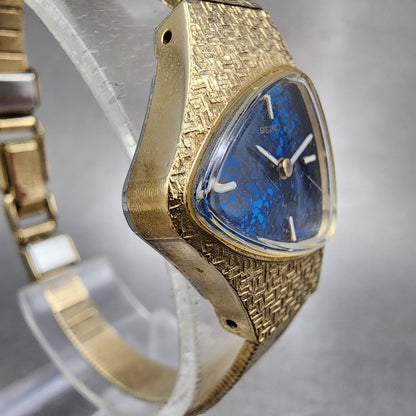 Seiko Asymmetrical Watch Women 21mm Blue Dial Gold Tone Manual Wind 117739 Runs3