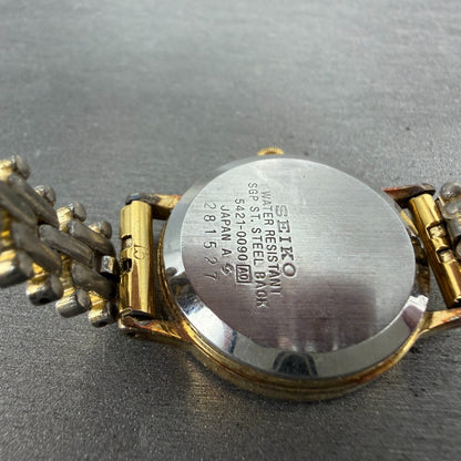 Seiko Watch Women 25mm White Dial Gold Tone Round 5421-0090 New Battery VTG 39