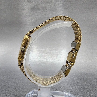Seiko Tank Watch Women 19mm Champagne Dial Gold Tone 1400-5140 New Battery