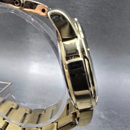 Seiko Solar Watch Men 39mm Black Dial Gold Tone Daydate Round V158-0AD0 Runs JP93
