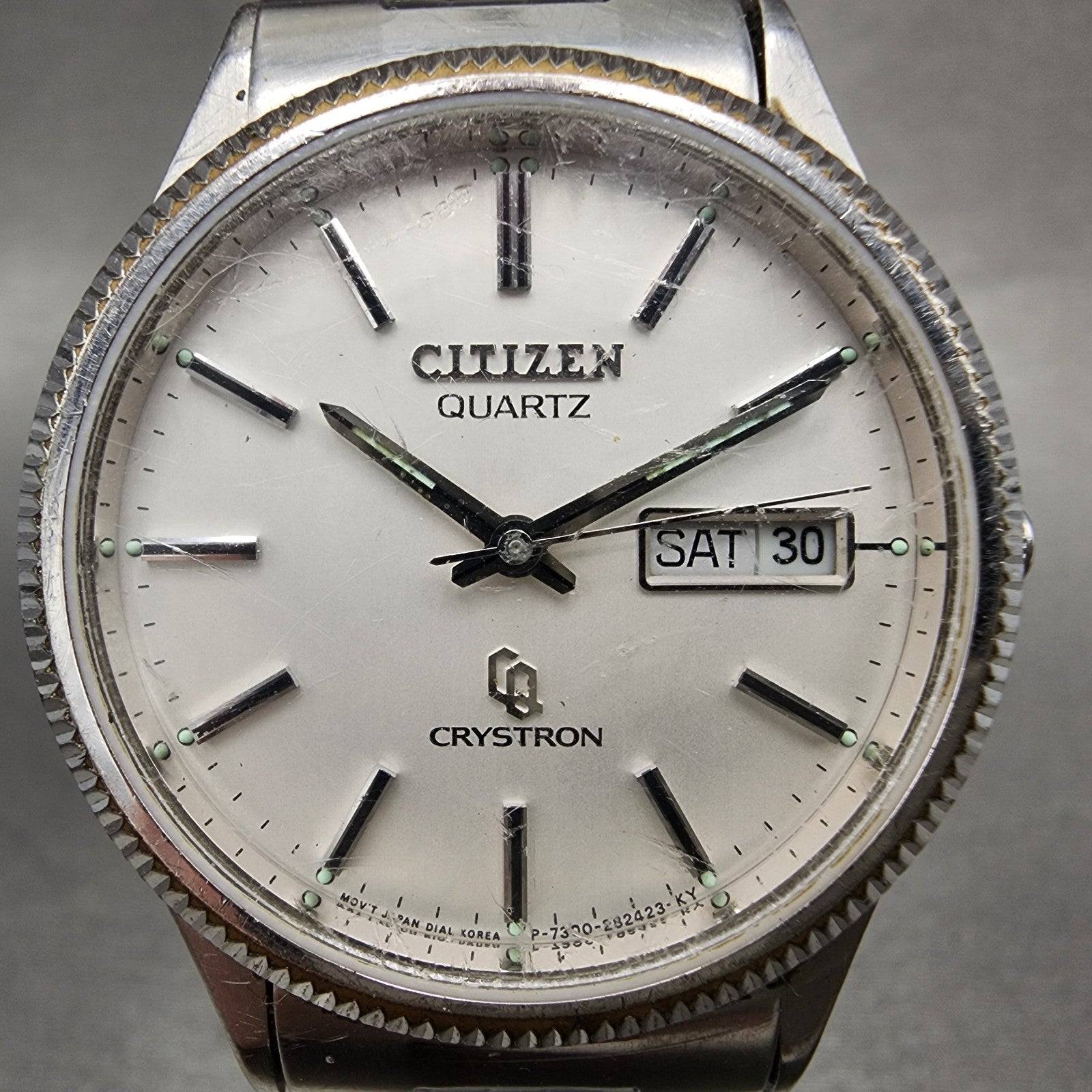 Citizen Crystron Watch Men 36mm White Dial Steel Daydate 4280491 PARTS2