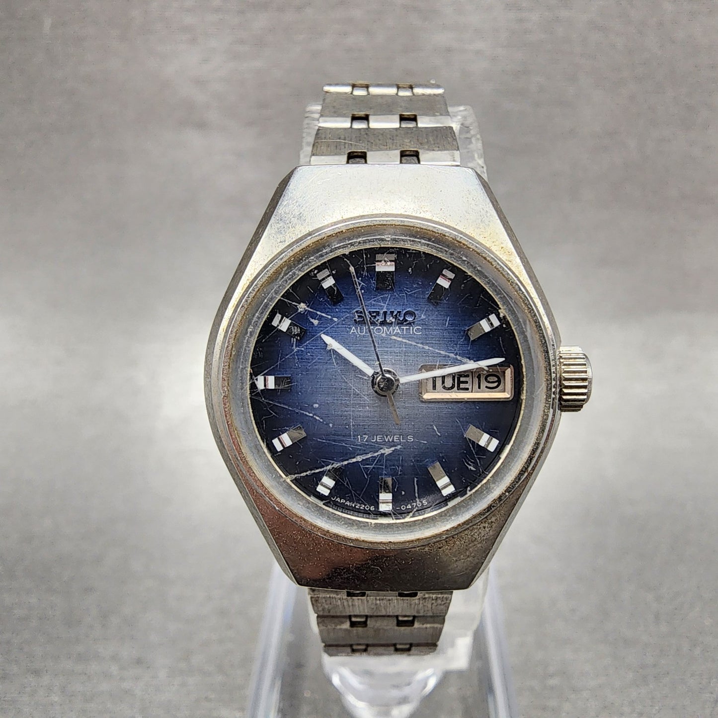 Seiko Automatic Watch Women 24mm Blue Dial Silver Tone Daydate 22060040 Runs0