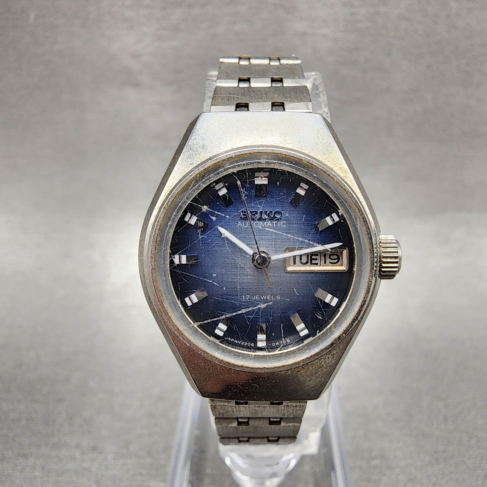 Seiko Automatic Watch Women 24mm Blue Dial Silver Tone Daydate 22060040 Runs0