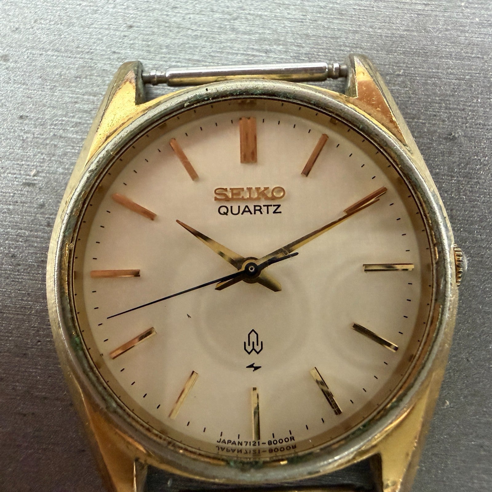 Seiko Watch Men 36mm Champagne Dial Gold Tone Round 7121-8000 New Battery VTG1