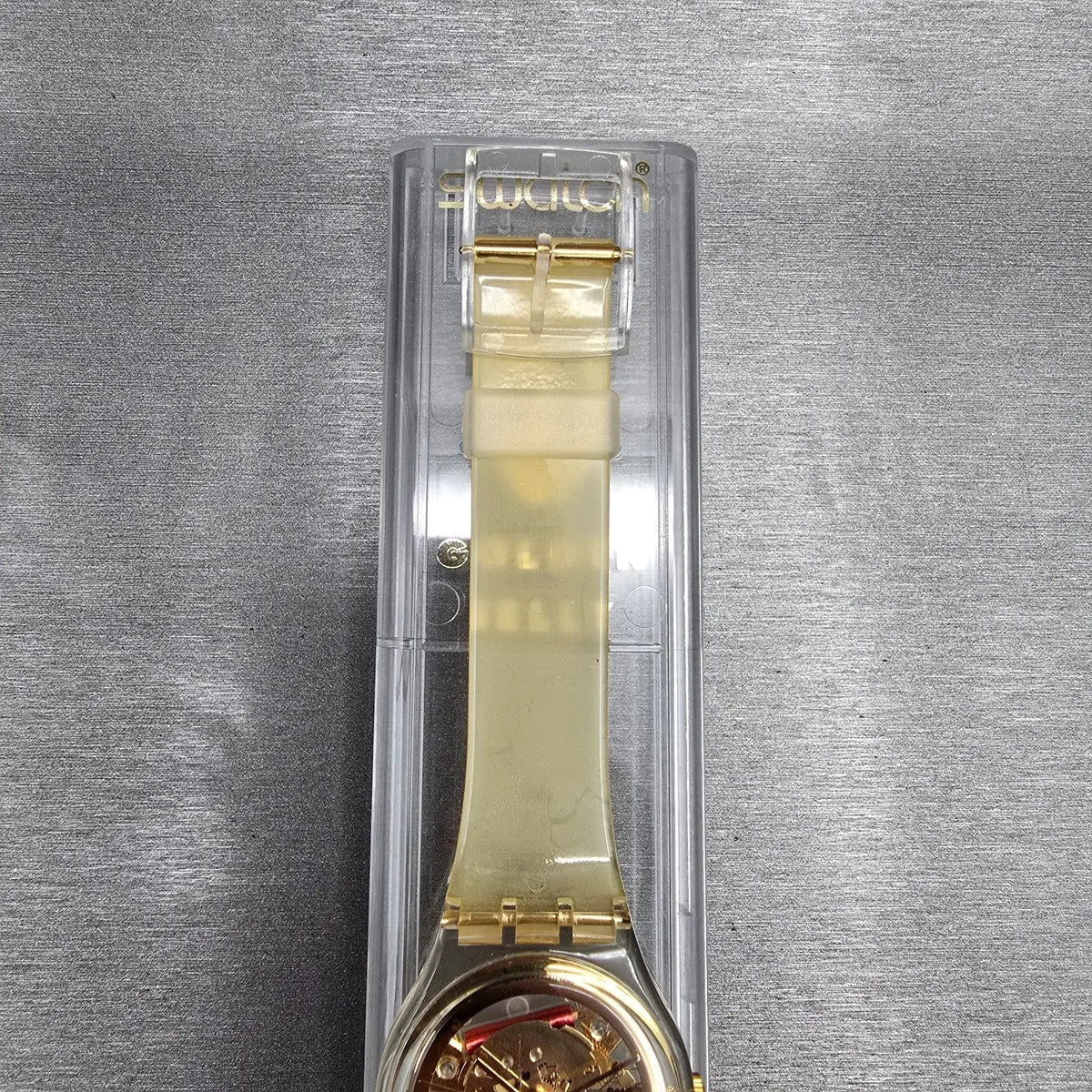 Swatch Golden Jelly Watch Men 34mm Skeleton Dial Clear Case GZ115 New Batt NOS2