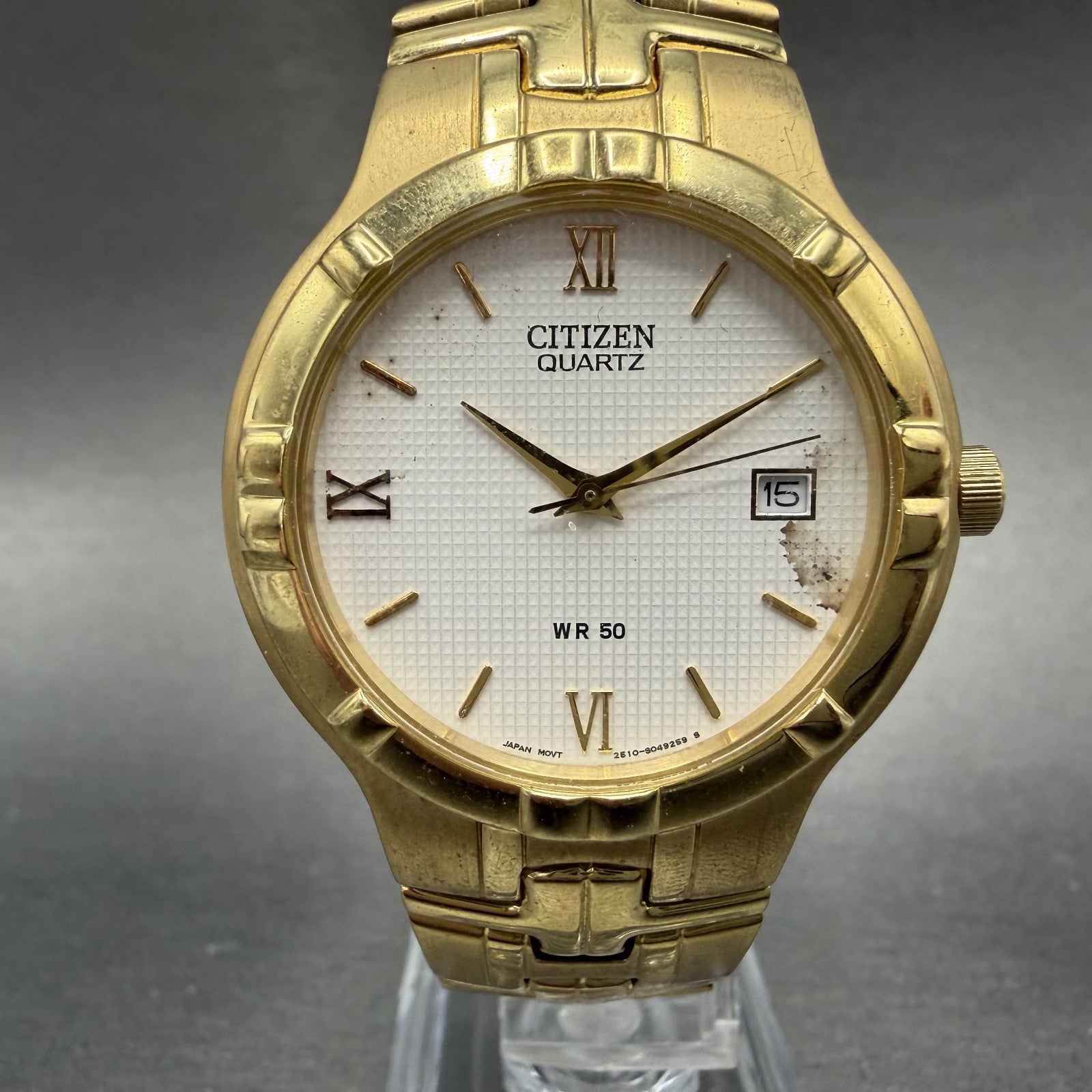 Citizen Watch Men 36mm White Dial Gold Tone Round Date 2510-S029252 PARTS0