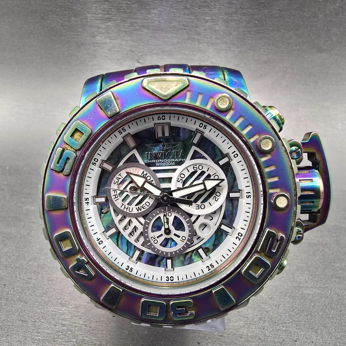 Invicta Sea Hunter Chronograph Watch Men 57mm Abalone Dial Rainbow 26413 PARTS0