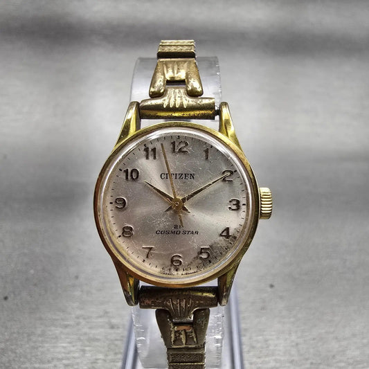 Citizen Cosmo Star Watch Women 22mm Silver Dial Gold Round Manual Wind Runs VTG0