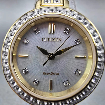 Citizen Eco-Drive Watch Women 25mm MOP Dial Gold Tone Round E031-S122694 Runs HM1