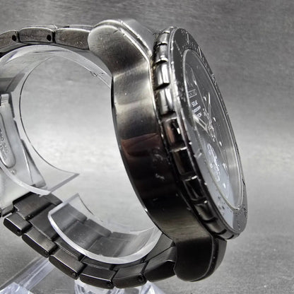 Seiko Chronograph Solar Watch Men 45mm Black Dial Black Tone Date V175-0CH0 Runs3