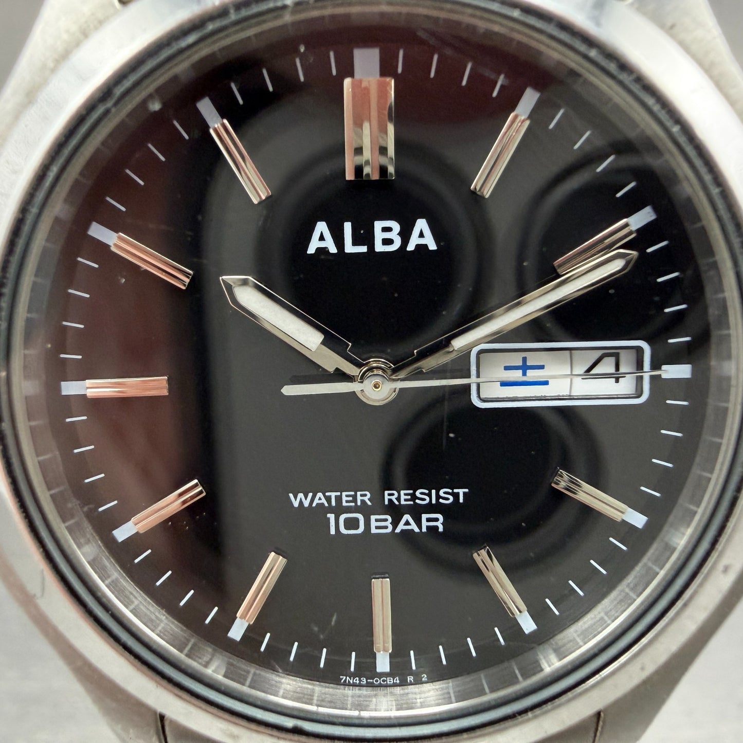 Seiko Alba Watch Men 38mm Black Dial Silver Tone Daydate 7N43-0BA0 New Battery1