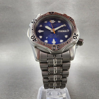 Ricoh Limelight Dive Watch Men 38mm Blue Dial Steel Daydate Round New Battery