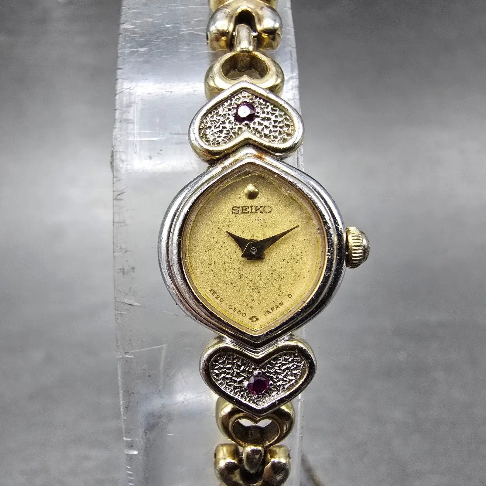 Seiko Heart Watch Women 13mm Champagne Dial Two Tone 1E20-5220 New Battery0