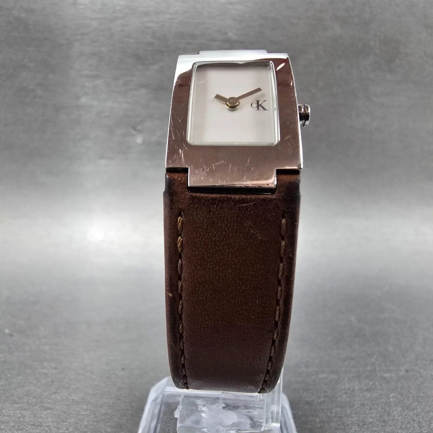 Calvin Klein Watch Women 16mm White Dial Silver Tone Rectangle K4211 New Battery5