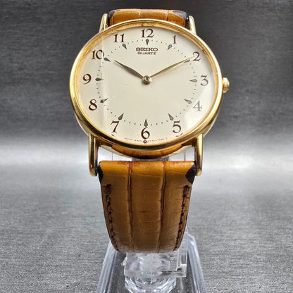 Seiko Watch Men 31mm Ivory Dial Gold Tone Round 5Y30-7009 New Battery VTG JP345