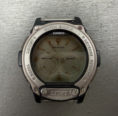 Casio Twincept ABX-60 Watch Men 44mm Ana Digi Black Silver Alarm Chrono PARTS0