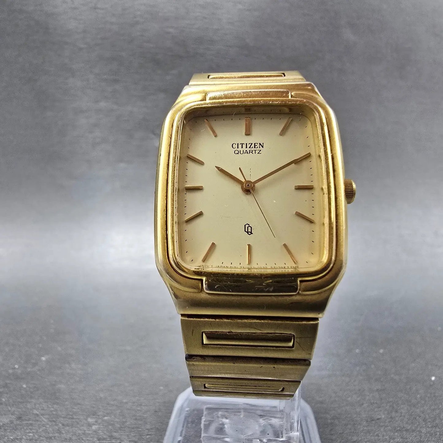 Citizen CQ Tank Watch Men 26mm Champagne Dial Gold Tone 6031-S16890 New Battery5