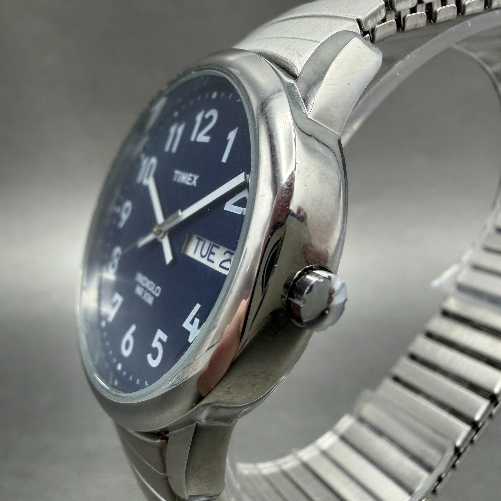 Timex Easy Reader Watch Men 35mm Blue Dial Silver Tone Round Daydate New Battery2