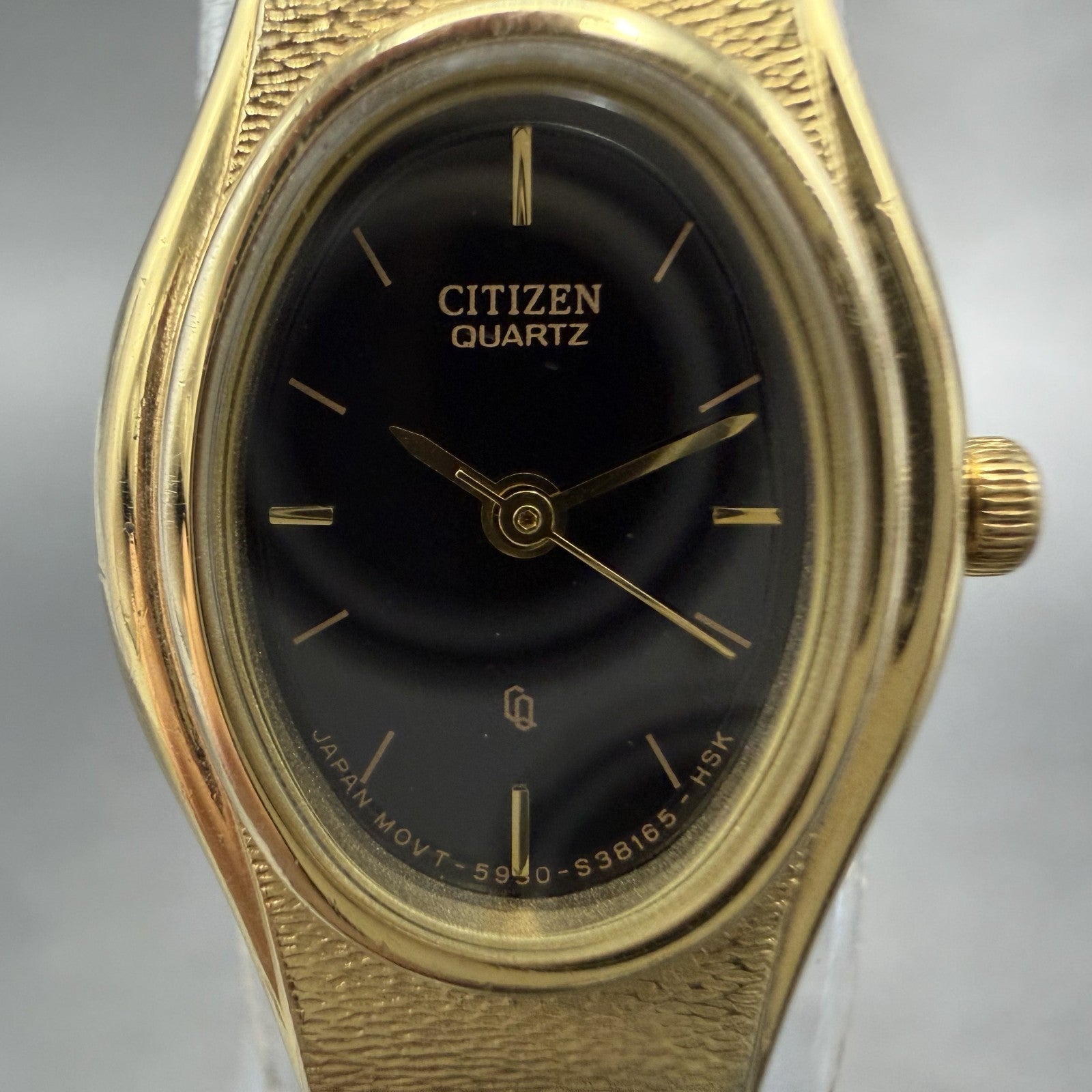 Citizen CQ Watch Women 17mm Black Dial Gold Tone Oval 5930-S25350 New BatteryBHG1